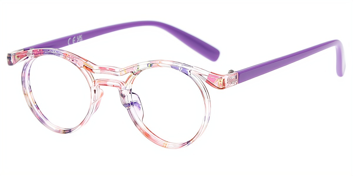 Purple Round Ornate Plastic Eyeglasses