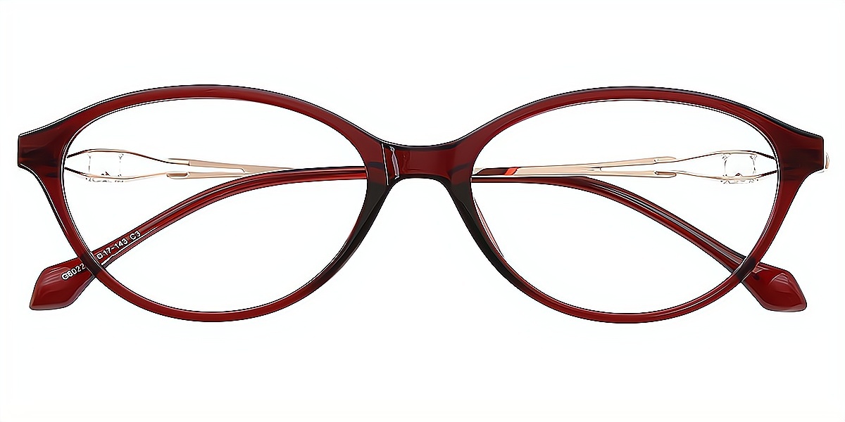 Red Cat Eye Elegant Mixed Materials Eyeglasses