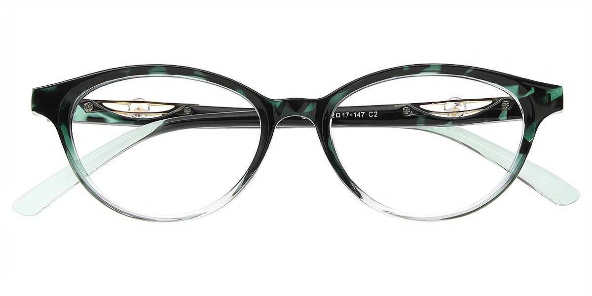 Green Gradient Cat Eye Refined Mixed Materials Eyeglasses