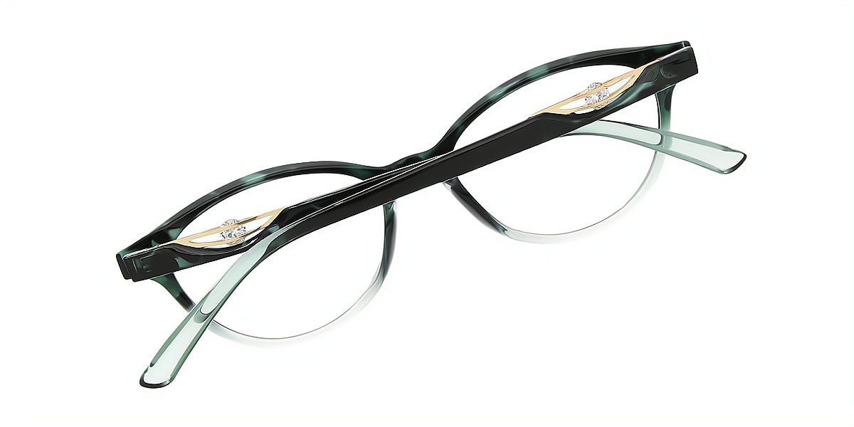 Green Gradient Cat Eye Refined Mixed Materials Eyeglasses