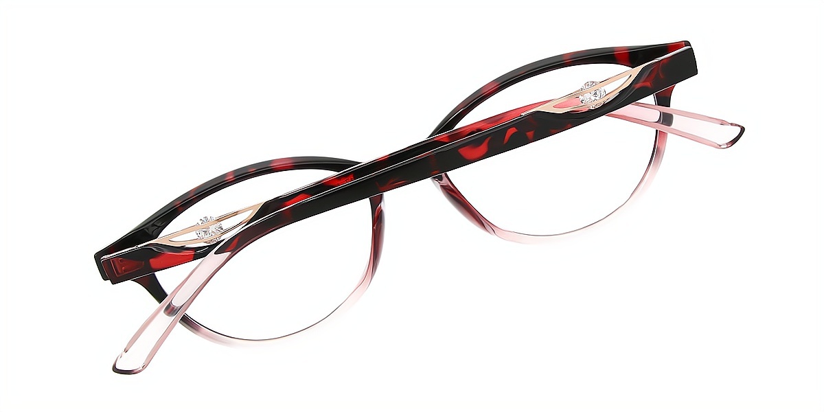 Red Gradient Cat Eye Refined Mixed Materials Eyeglasses