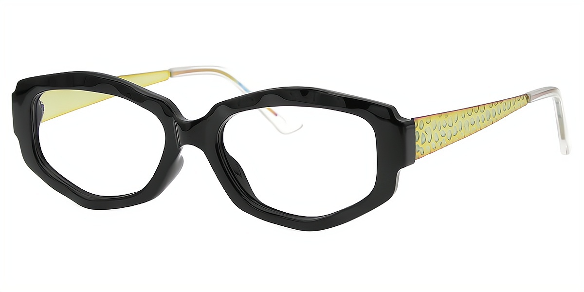 Black Geometric Unique Mixed Materials Eyeglasses