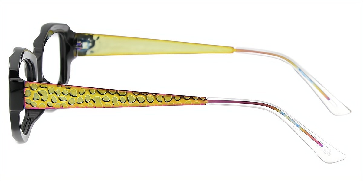 Black Geometric Unique Mixed Materials Eyeglasses