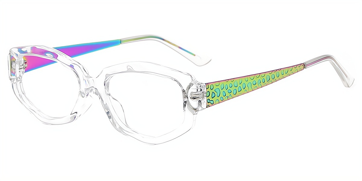 Clear Geometric Unique Mixed Materials Eyeglasses