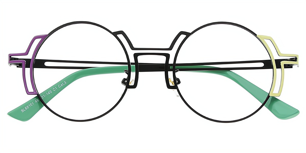 Black Round Chic Metal Eyeglasses
