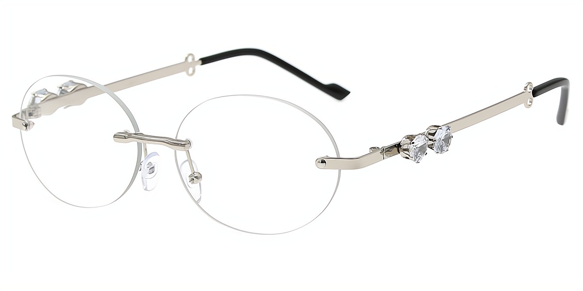 Silver Oval Elaborate Metal Eyeglasses