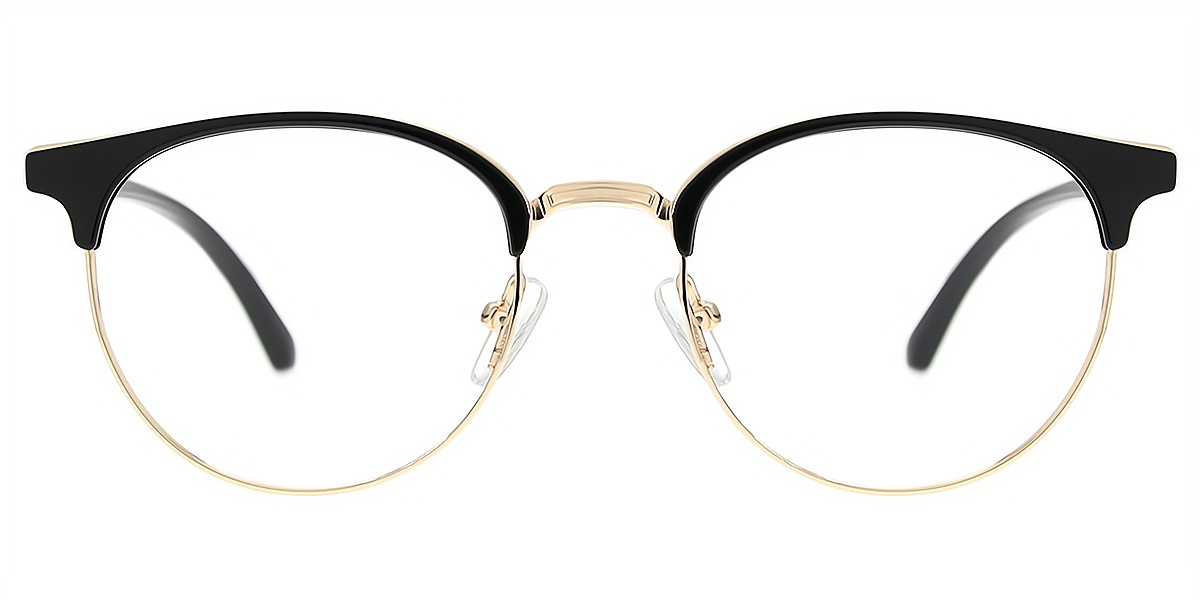 Black Oval Simple Mixed Materials Eyeglasses