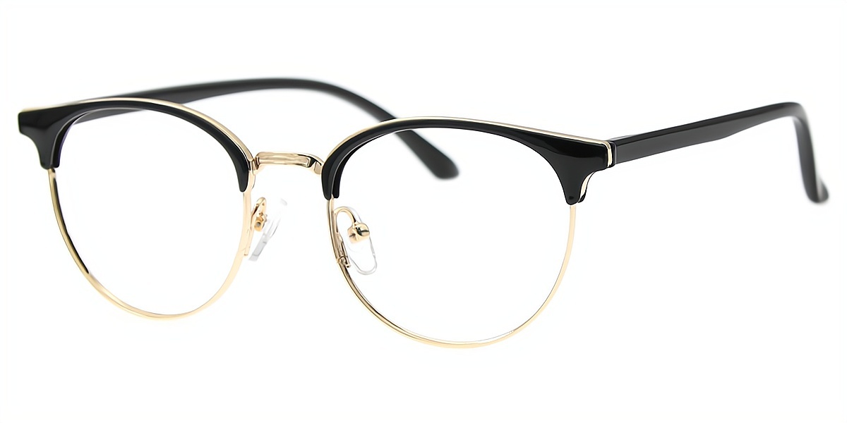 Black Oval Simple Mixed Materials Eyeglasses