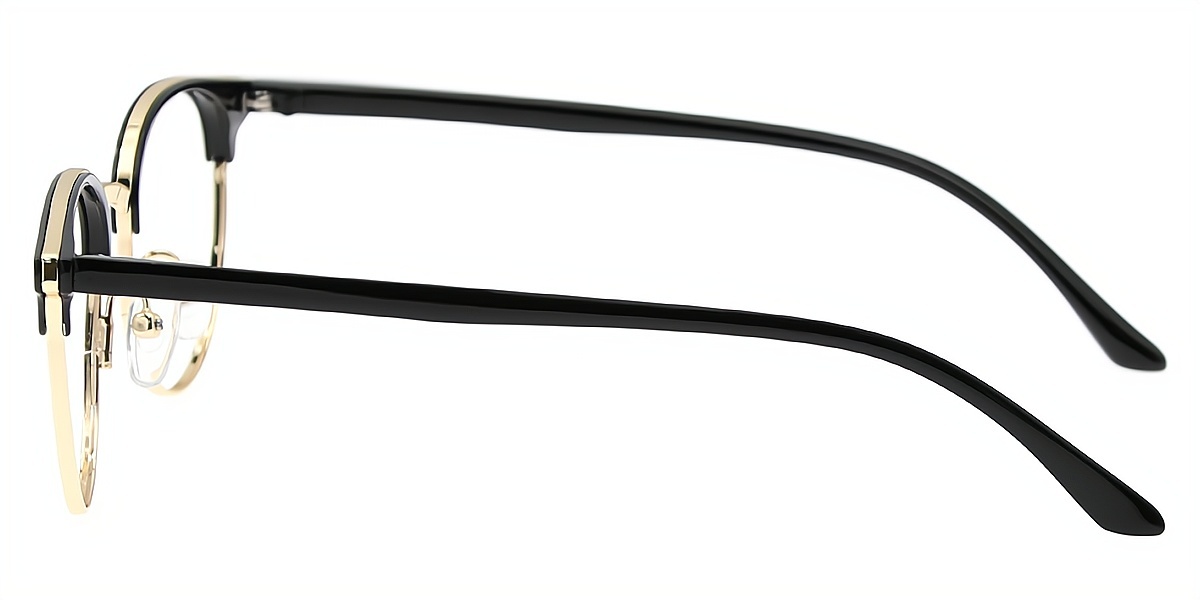 Black Oval Simple Mixed Materials Eyeglasses