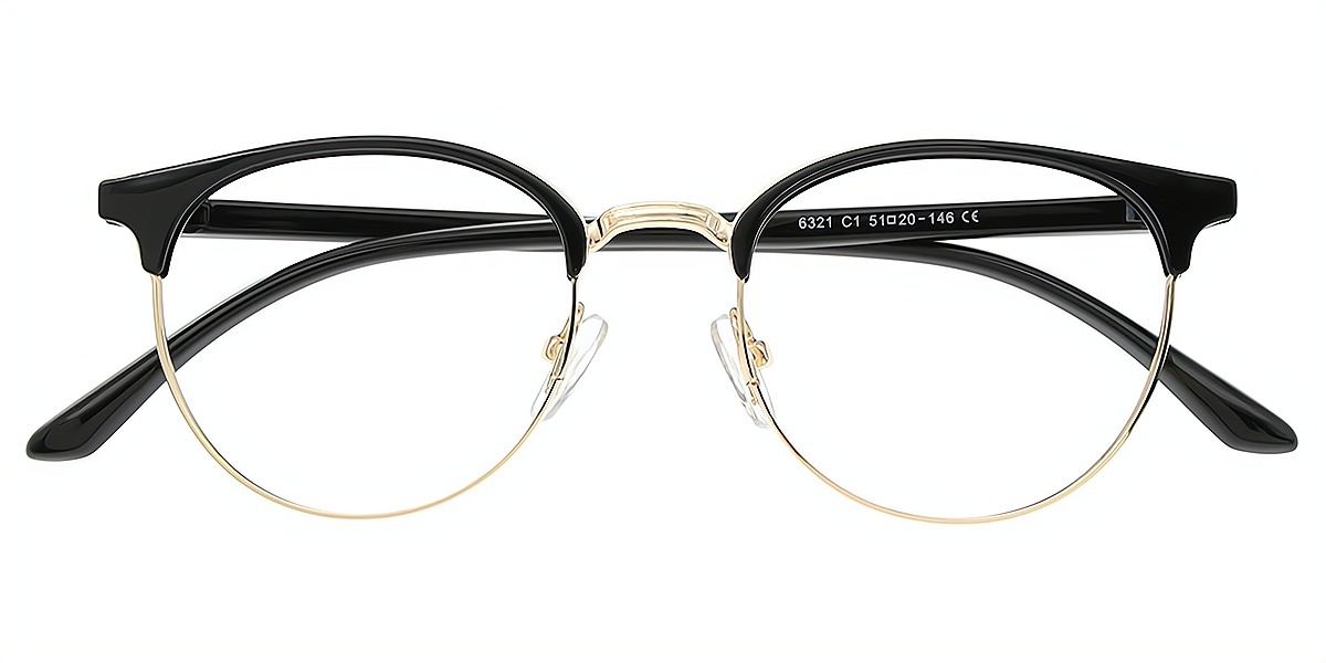 Black Oval Simple Mixed Materials Eyeglasses