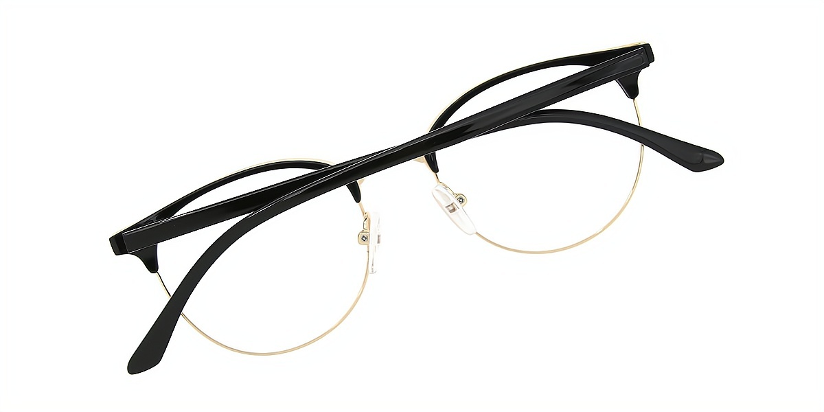 Black Oval Simple Mixed Materials Eyeglasses