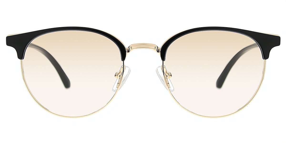 Black Oval Simple Mixed Materials Eyeglasses