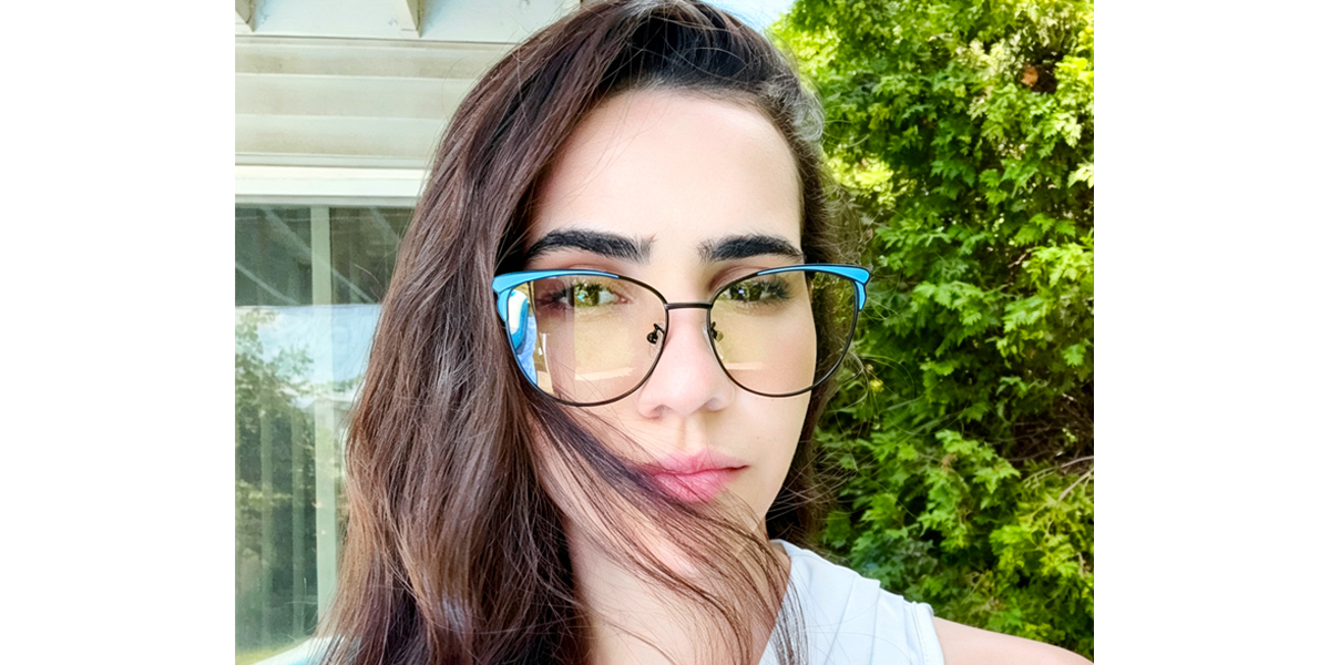 Blue Cat Eye Unique Metal Eyeglasses