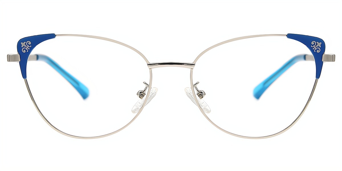 Blue Cat Eye Elegant Metal Eyeglasses