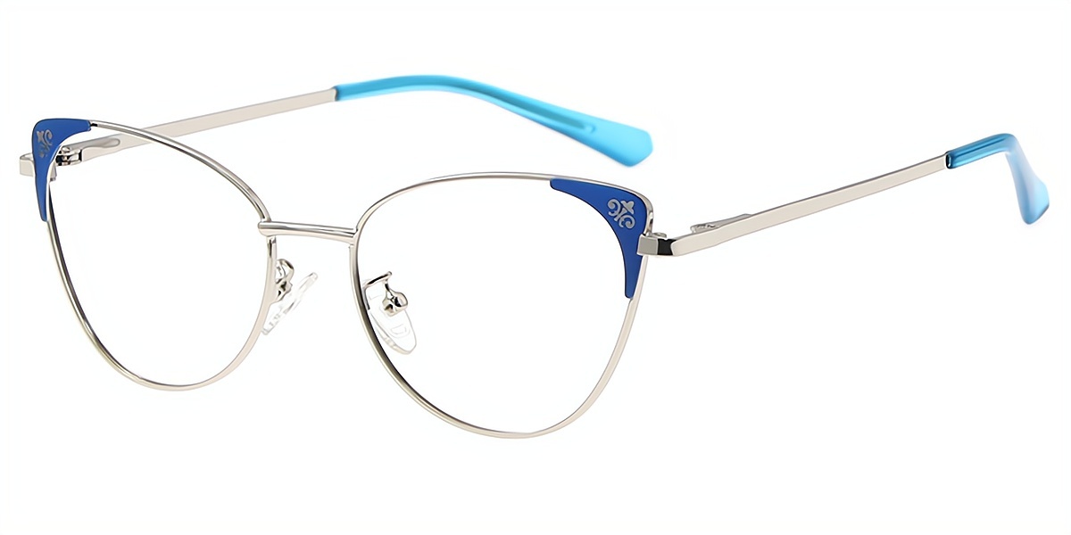 Blue Cat Eye Elegant Metal Eyeglasses