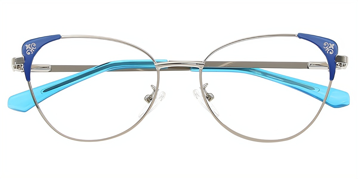 Blue Cat Eye Elegant Metal Eyeglasses