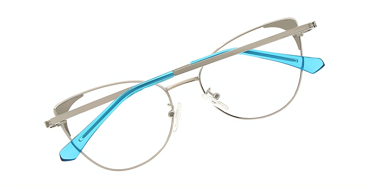 Blue Cat Eye Elegant Metal Eyeglasses