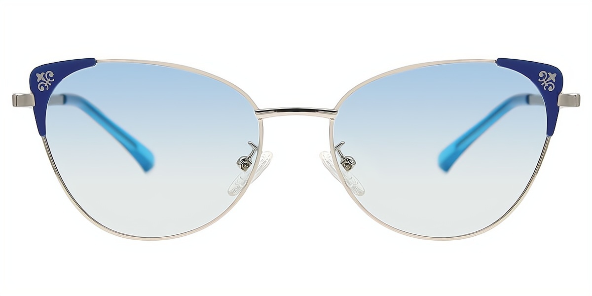 Blue Cat Eye Elegant Metal Eyeglasses