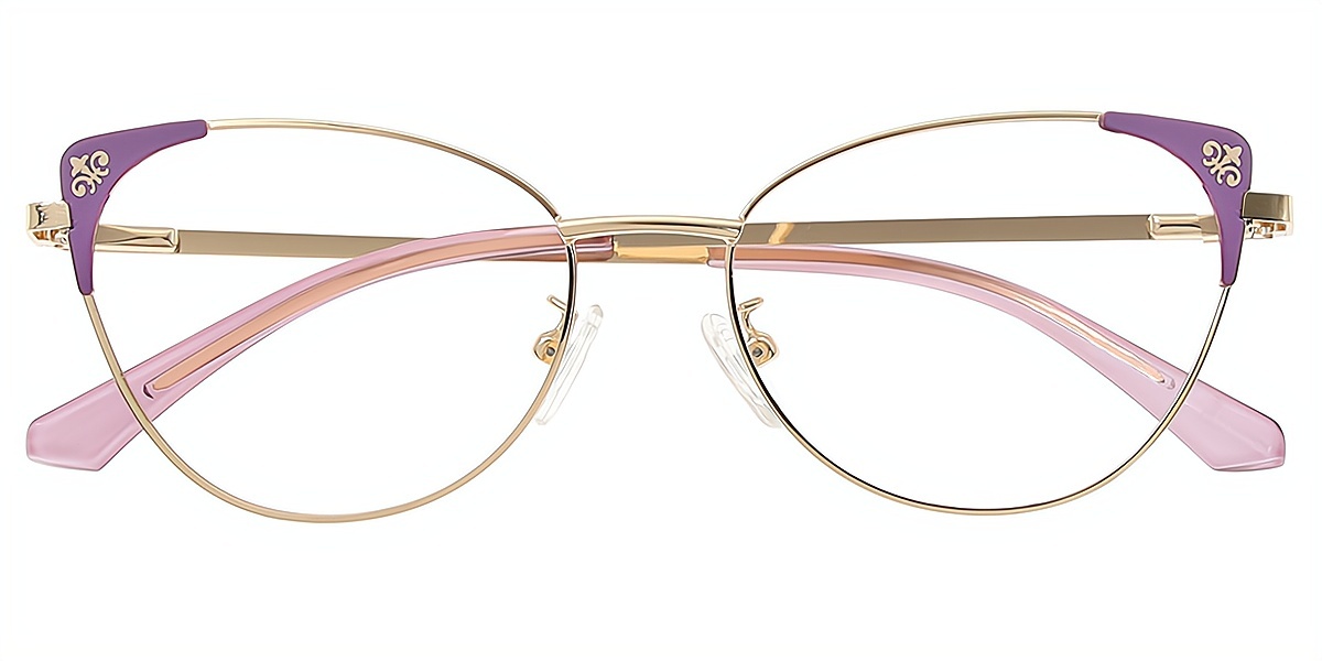 Purple Cat Eye Elegant Metal Eyeglasses