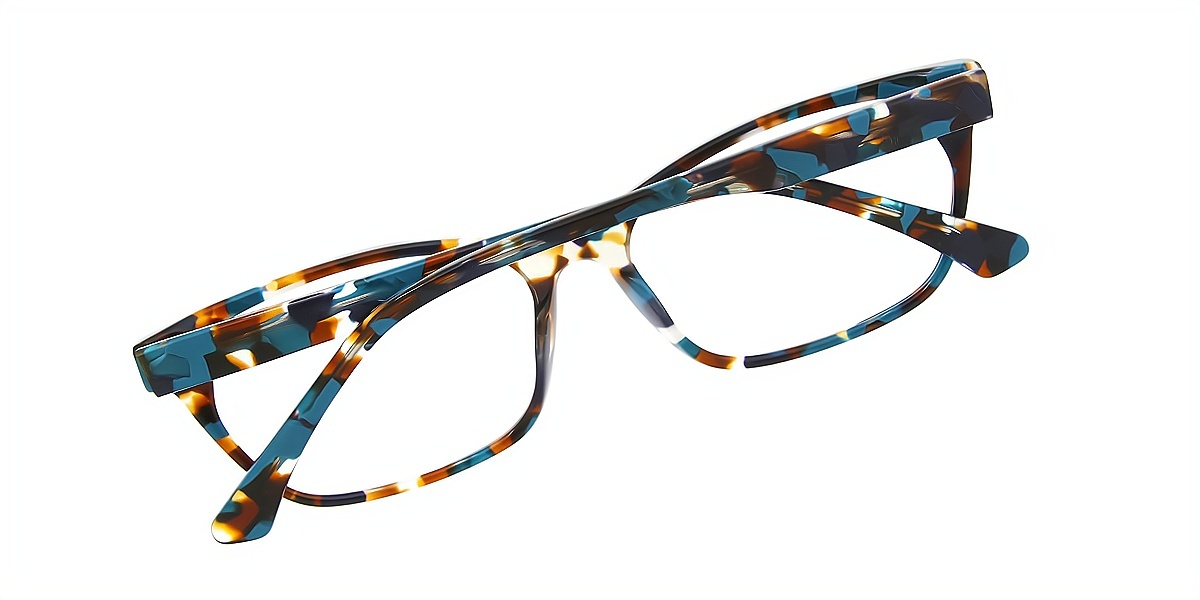 Blue Rectangle Ornate Acetate Eyeglasses