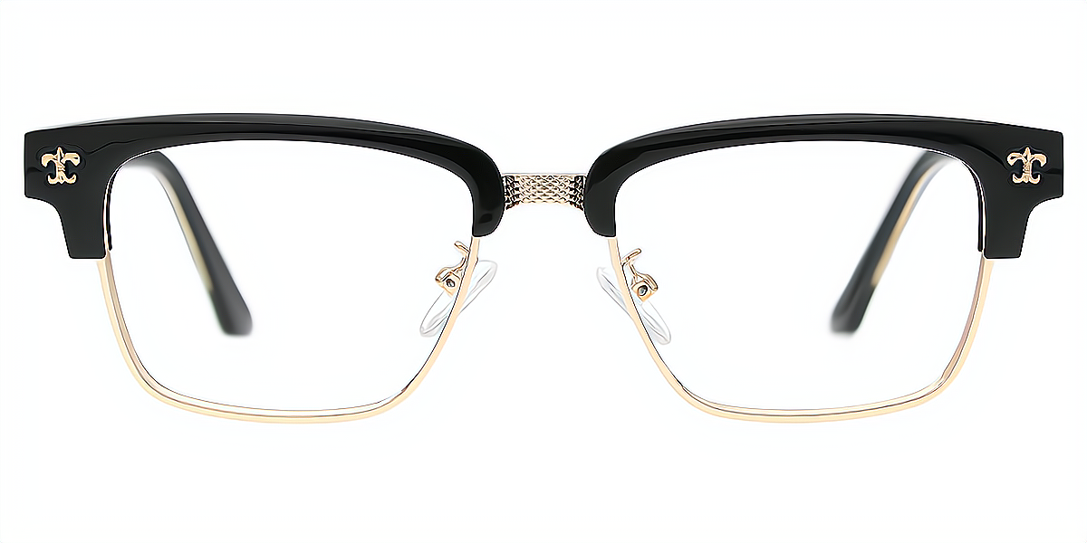 Black Golden Browline Classic Mixed Materials Eyeglasses