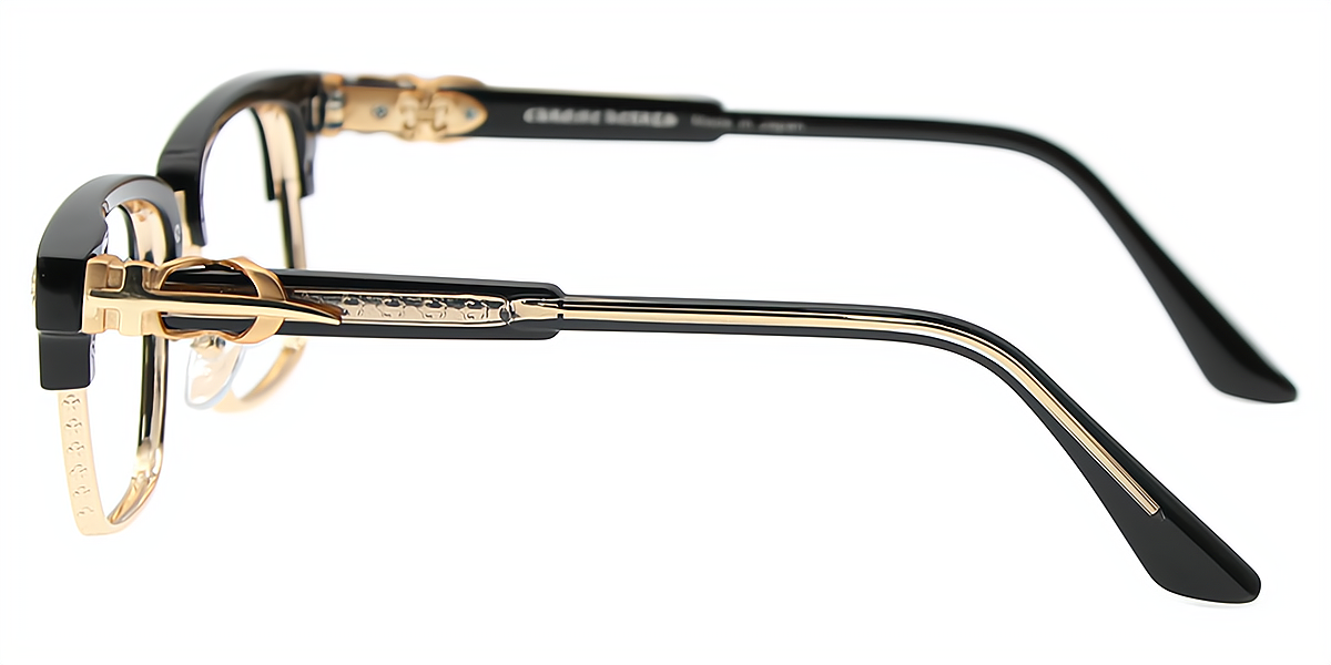 Black Golden Browline Classic Mixed Materials Eyeglasses