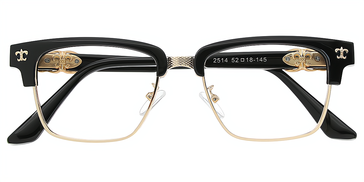 Black Golden Browline Classic Mixed Materials Eyeglasses