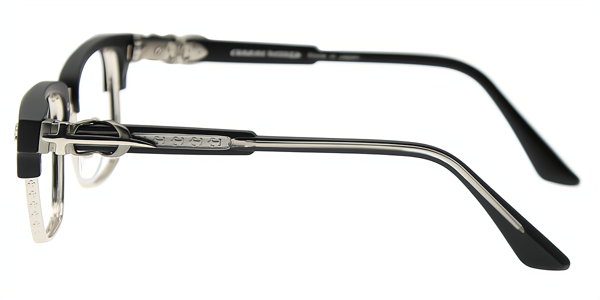 Black Silver Browline Classic Mixed Materials Eyeglasses
