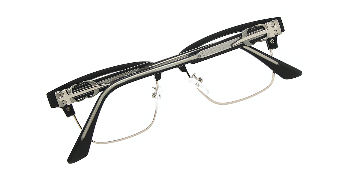Black Silver Browline Classic Mixed Materials Eyeglasses