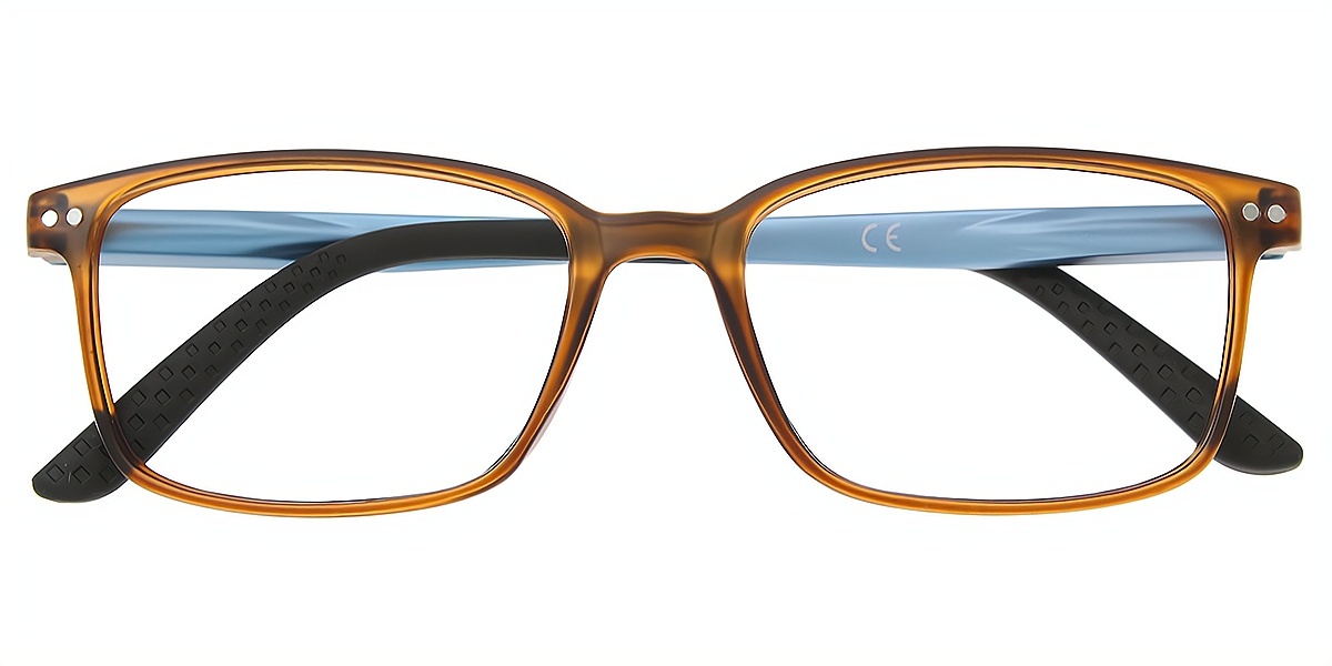 Brown Rectangle Simple Plastic Eyeglasses