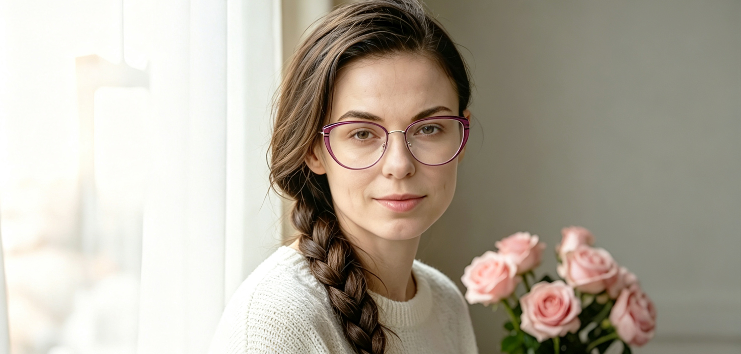 Purple Cat Eye Elaborate Mixed Materials Eyeglasses