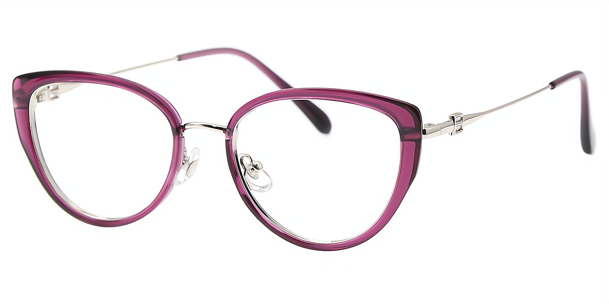 Purple Cat Eye Elaborate Mixed Materials Eyeglasses
