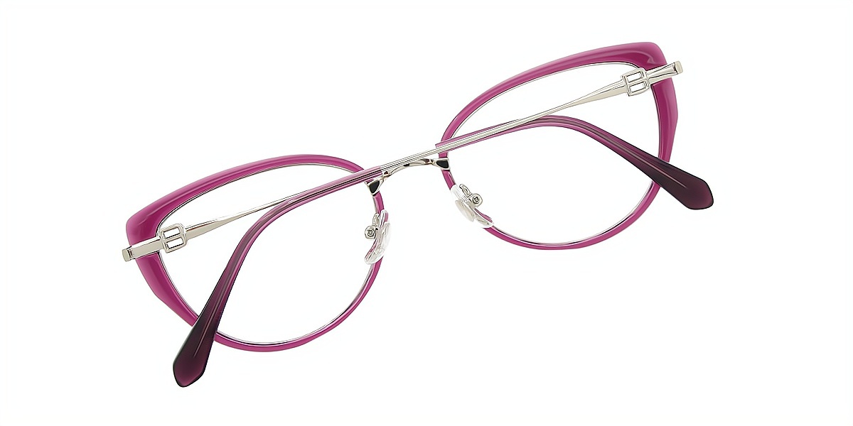 Purple Cat Eye Elaborate Mixed Materials Eyeglasses
