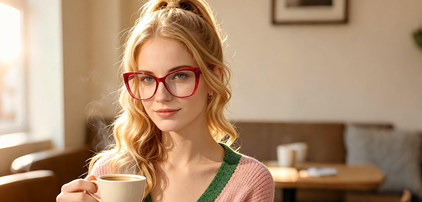 Red Cat Eye Unique Plastic Eyeglasses