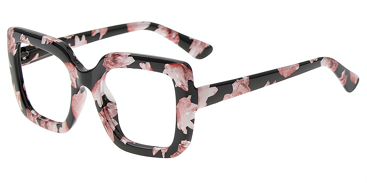Floral Square Wide Plastic Eyeglasses