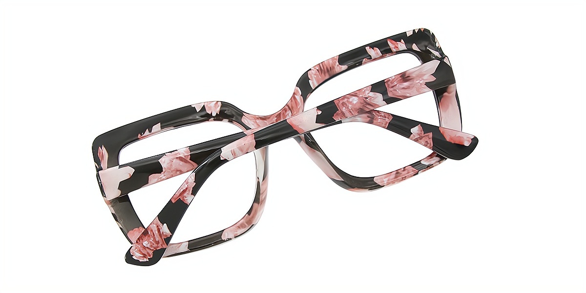Floral Square Wide Plastic Eyeglasses