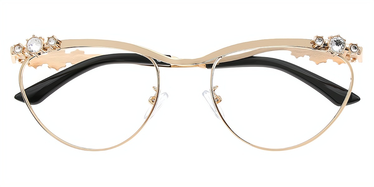 Golden Cat Eye Hipster Metal Eyeglasses