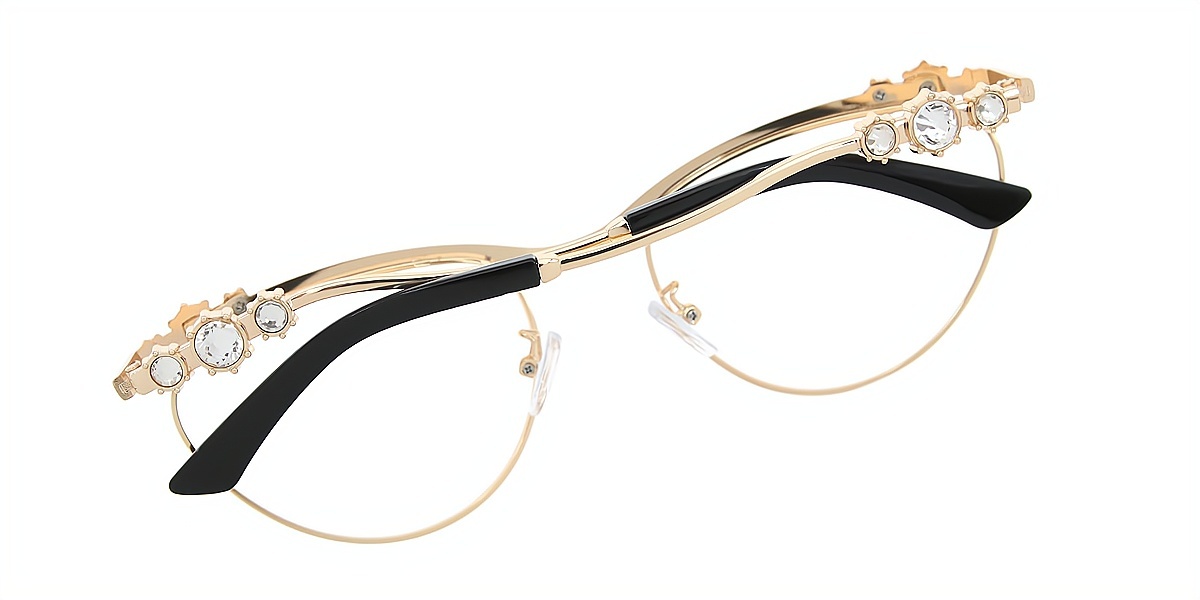 Golden Cat Eye Hipster Metal Eyeglasses