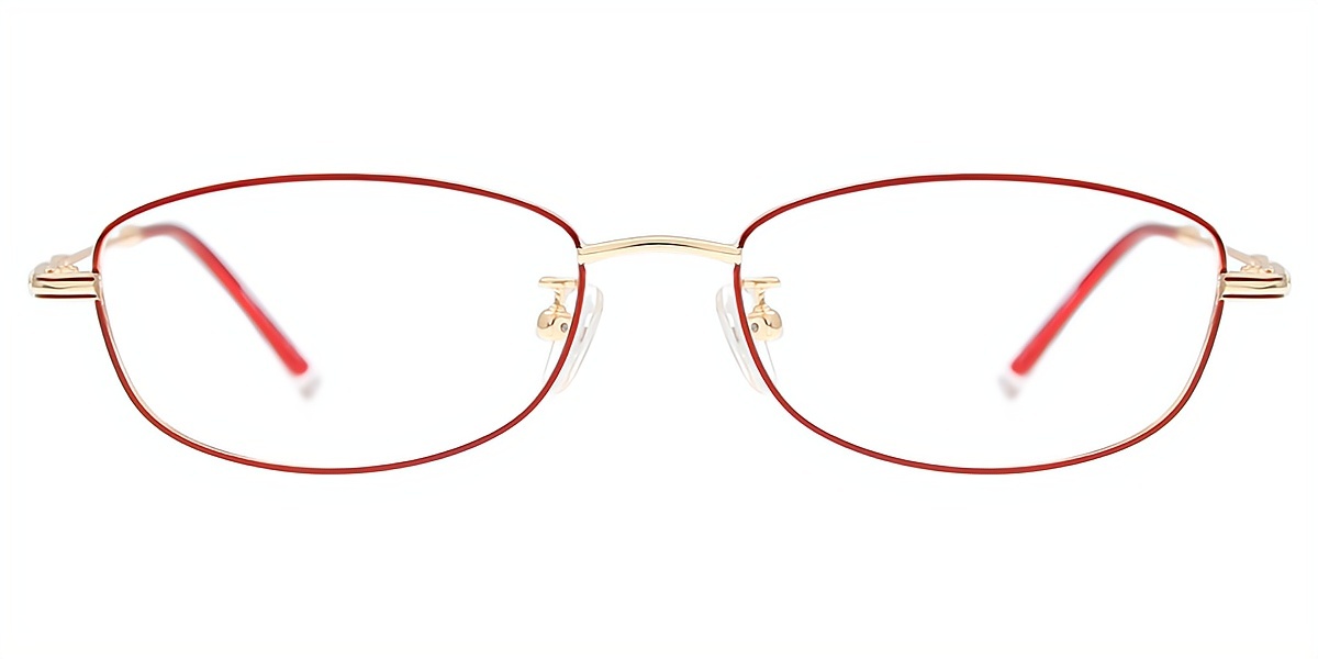 Red Oval Elaborate Metal Eyeglasses