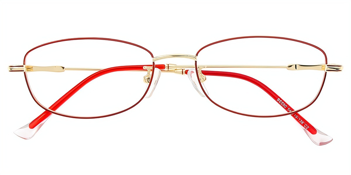 Red Oval Elaborate Metal Eyeglasses