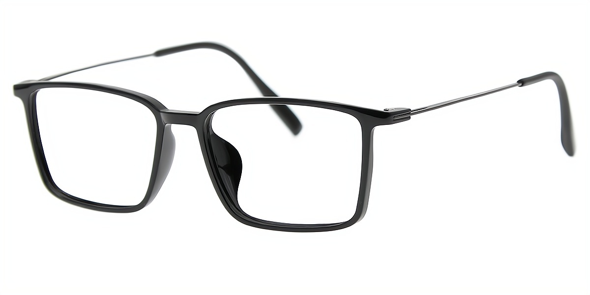Black Rectangle Simple Mixed Materials Eyeglasses