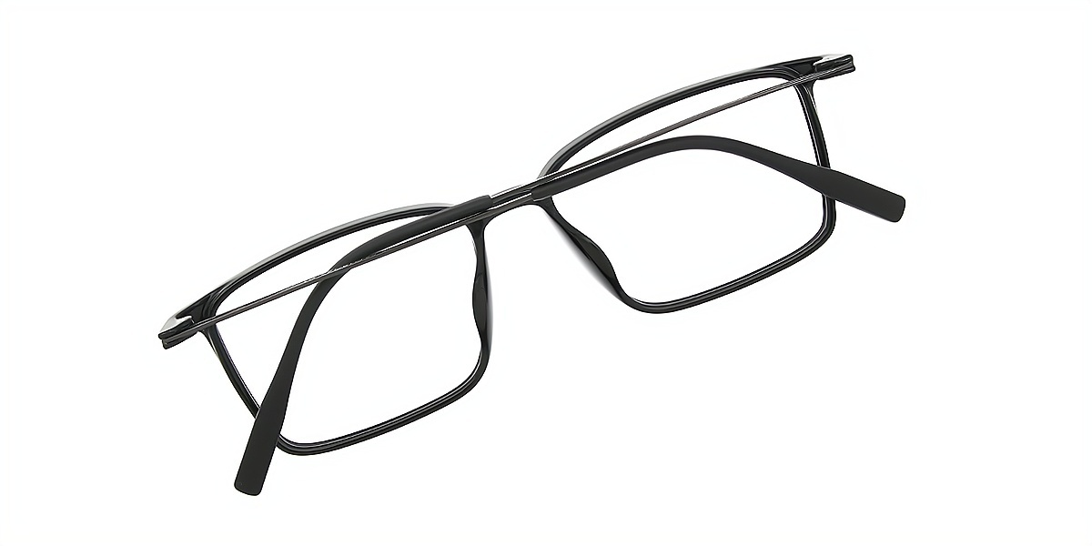 Black Rectangle Simple Mixed Materials Eyeglasses