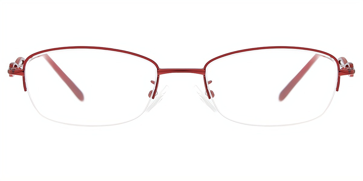Red Oval Elegant Metal Eyeglasses