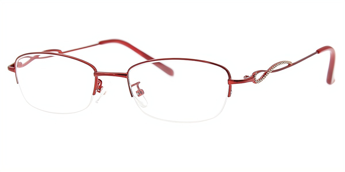 Red Oval Elegant Metal Eyeglasses