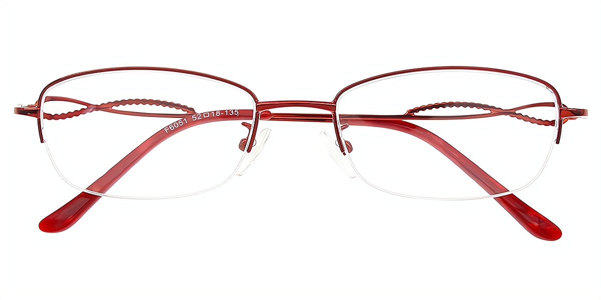 Red Oval Elegant Metal Eyeglasses