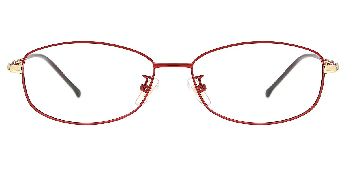 Red Oval Elegant Metal Eyeglasses
