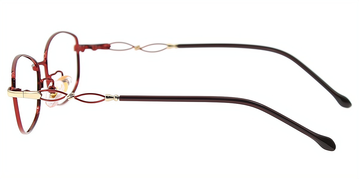Red Oval Elegant Metal Eyeglasses