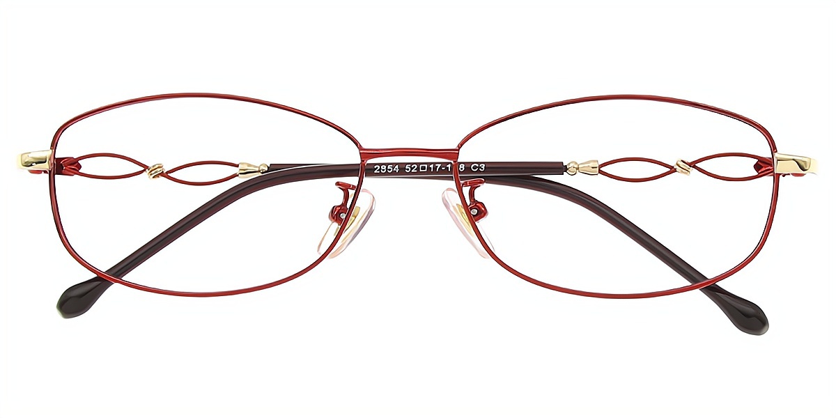Red Oval Elegant Metal Eyeglasses