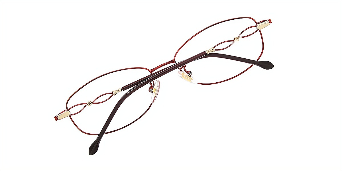 Red Oval Elegant Metal Eyeglasses