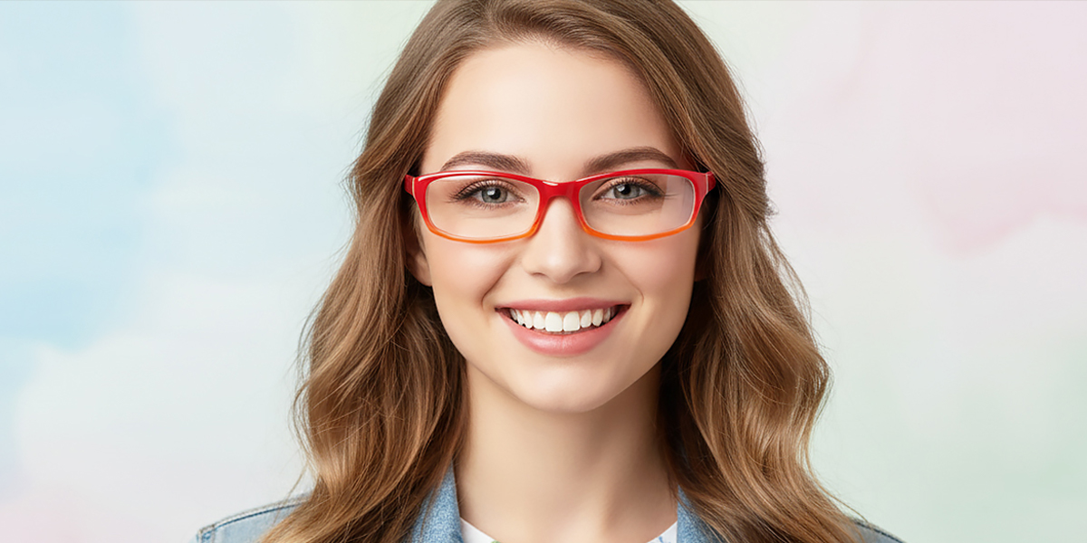 Red Orange Rectangle Chic Plastic Eyeglasses
